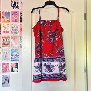 Red floral mini dress